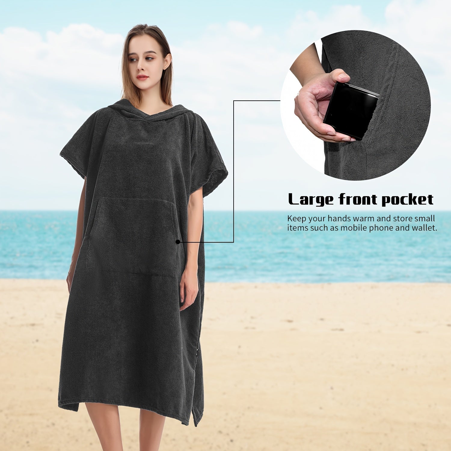 Quick Dry Hooded Towel Robe with Pocket for Swimming Surfing Unisex