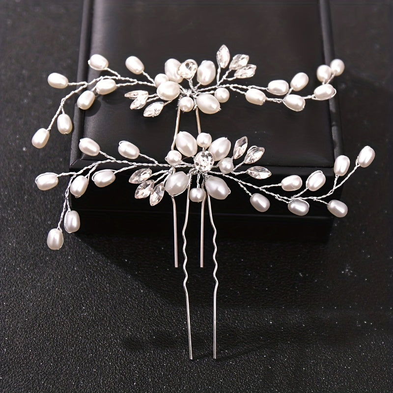 Crystal Faux Pearl Hairpin Wedding Hair Accessories Bridal Rhinestone Flower
