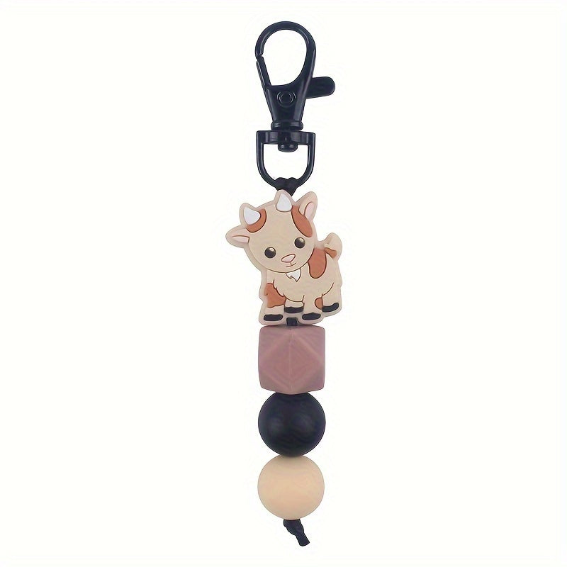 Cow Beaded Keychain Bag Charm Silicone Pendant Gift Men Women