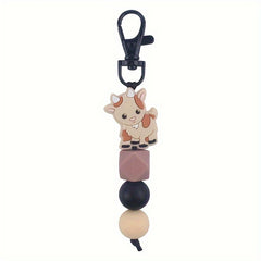 Cow Beaded Keychain Bag Charm Silicone Pendant Gift Men Women
