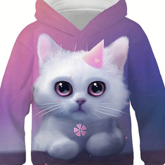 Cartoon Kitty Print Hoodie Kids Sweatshirt