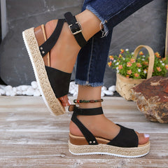Women's Platform Sandals Buckle Strap Summer Shoes Comfort Espadrille
