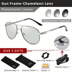 CLLOIO Men's Photochromic Lens Polarized Sunglasses Unisex Pilot Vintage