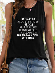 Letter Print Crew Neck Basic Tank Top Slim Fitted Summer Sports Top
