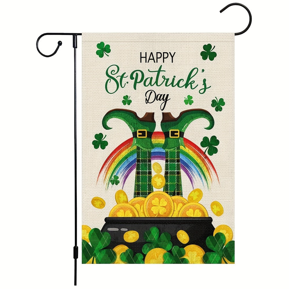 St Patrick's Garden Flag Double Sided Burlap Small Lucky Leprechauns Shamrock