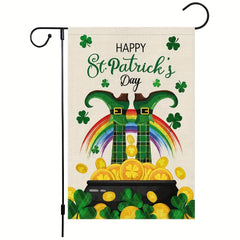 St Patrick's Garden Flag Double Sided Burlap Small Lucky Leprechauns Shamrock