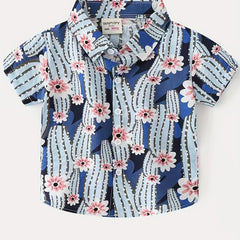 Cactus Flower Graphic Print Boys Creative Top Short Sleeve Lapel Shirt