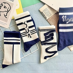 6 Pairs Letter Print Ribbed Socks for Women