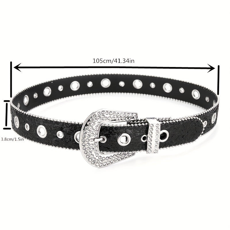 Y2K PU Belt Hollow Out Big Eyelet Rhinestone Belt
