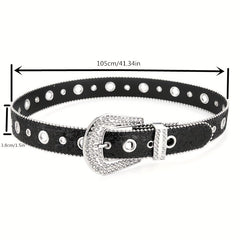 Y2K PU Belt Hollow Out Big Eyelet Rhinestone Belt