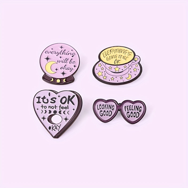 English Letter Alloy Badge Love Cup Geometric Shape Brooch