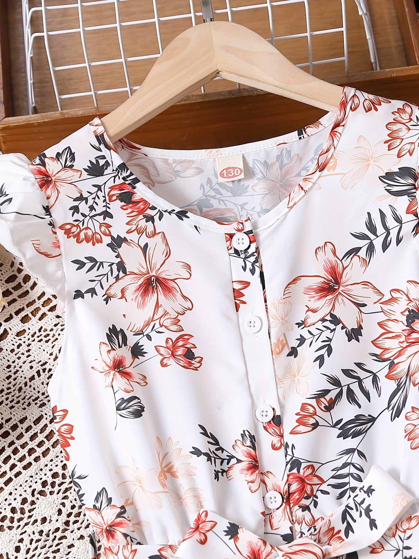 Girls Flutter Sleeve Button Jumpsuits Kids Summer Clothes