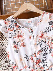 Girls Flutter Sleeve Button Jumpsuits Kids Summer Clothes