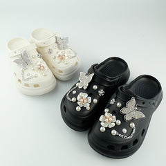 Pearl Flower Silver Butterfly Shoe Accessories Set