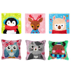 Latch Hook Kit DIY Throw Pillow Cover Christmas Gift Owl Dog Cat Bear Bird Print