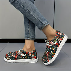 Women's Christmas Slip on Canvas Shoes Lightweight Casual Sneakers