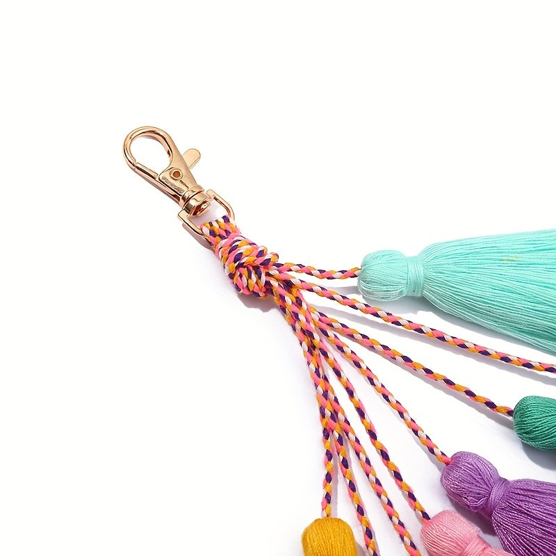 Boho Pom Pom Bag Charm Tassel Keychains Car Key Chain Key Ring Pendant