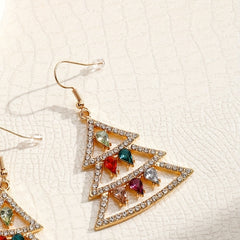 Colorful Rhinestone Christmas Tree Drop Earrings - Jewelry Gift for Girls
