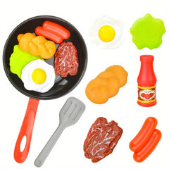 Kids Kitchen Pretend Play Food Toy Set - Frying Pan, Vegetables, Steak, Bread