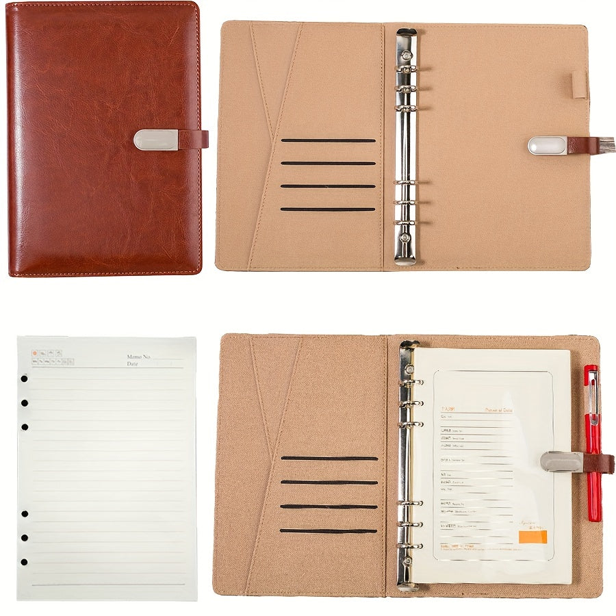 Refillable A5 PU Leather Notebook Binder Cover 6 Ring Magnetic Closure