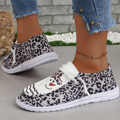 Christmas Snowman & Leopard Pattern Flat Shoes Women's Casual Shoe