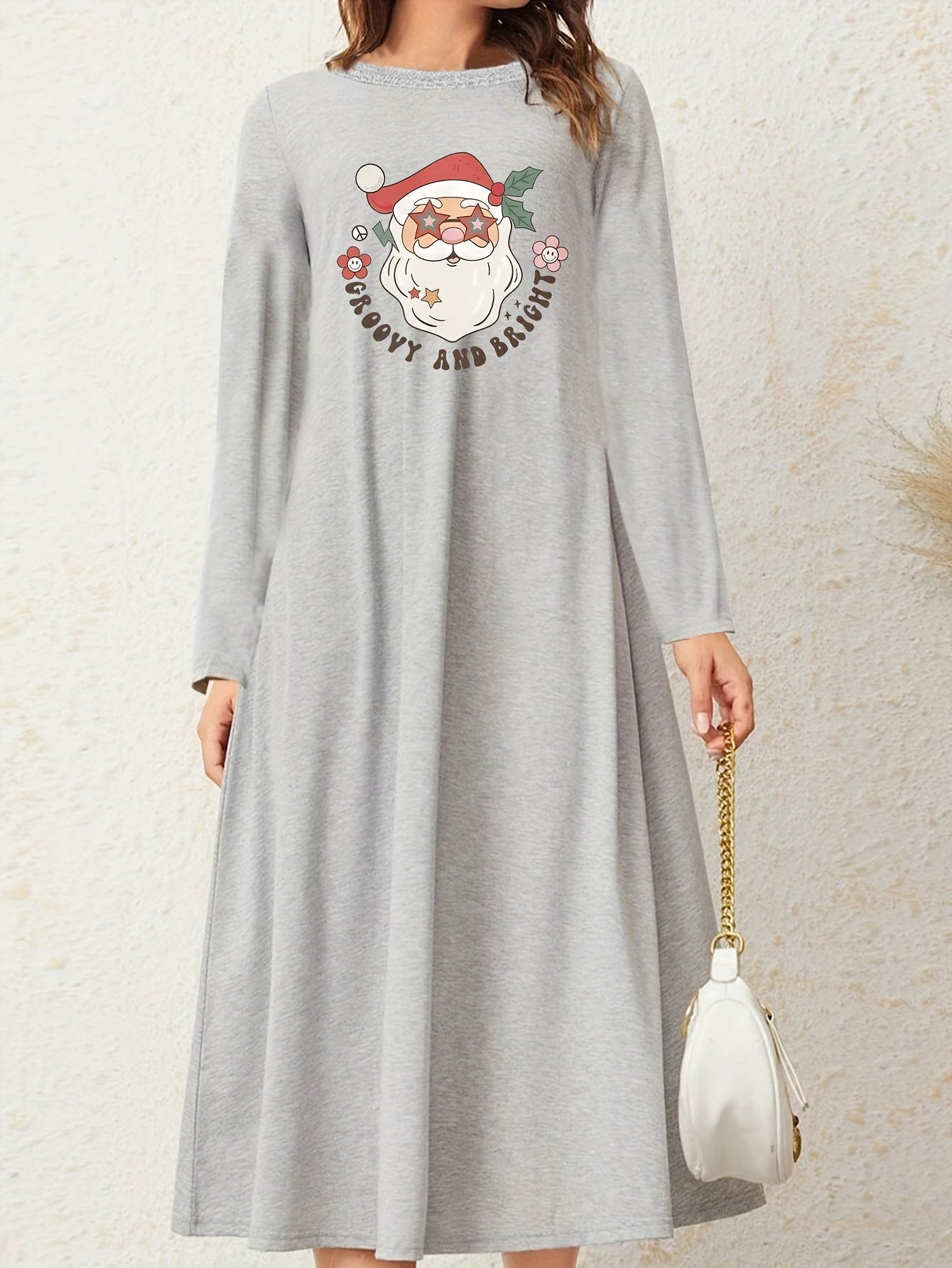Santa Claus Print Long Sleeve Nightdress