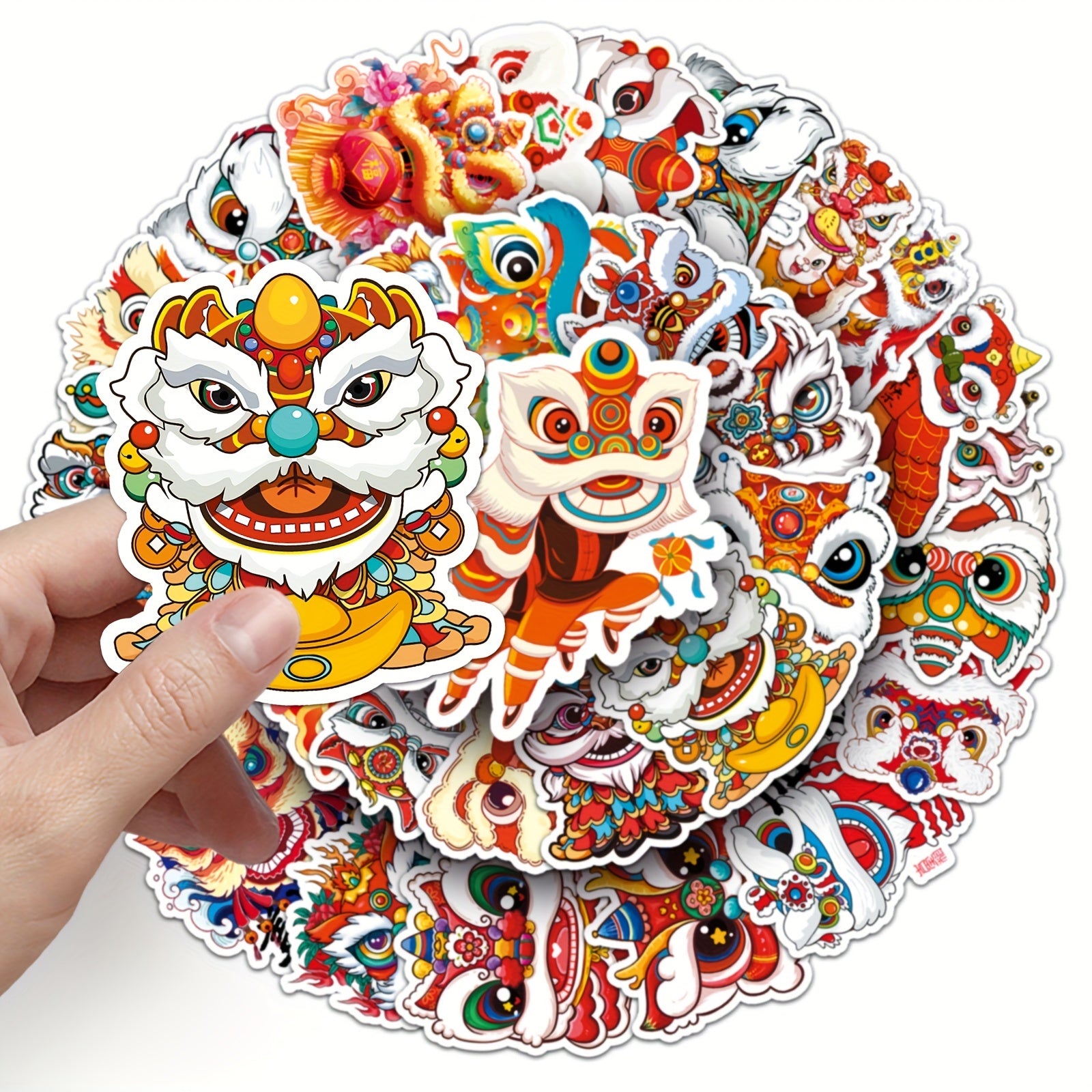 50pcs Lion Dance Stickers for Phone Laptop Skateboard Waterproof D