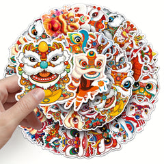 50pcs Lion Dance Stickers for Phone Laptop Skateboard Waterproof D