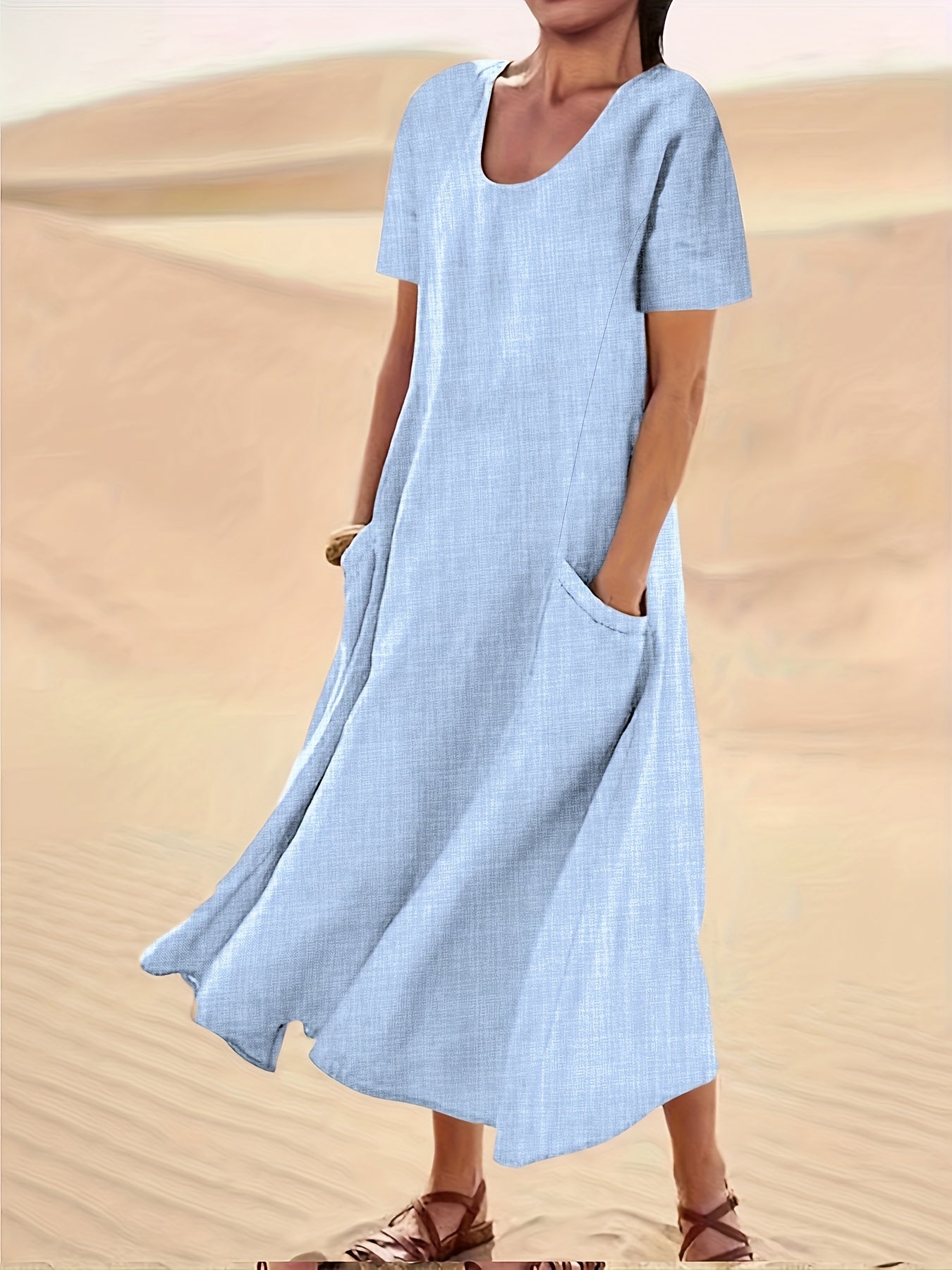 Short Sleeve A-line Dress With Pockets