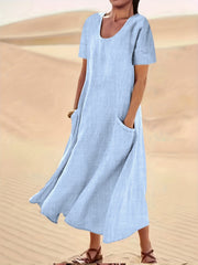 Short Sleeve A-line Dress With Pockets