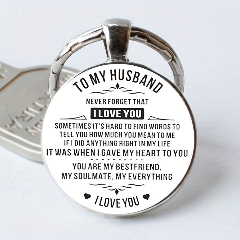 To My Husband I Love You Keychain Metal Key Ring Purse Bag Backpack Car Charm