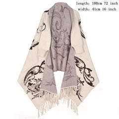 Vintage Jacquard Shawl Large Blanket Cardigan with Tassel Cape