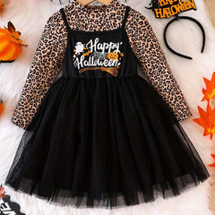 Girl's Mesh Sundress & Leopard Pattern Top Set
