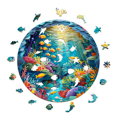 Sea World Wooden Jigsaw Puzzle Animal Shapes Underwater Scene Coral Reefs Fish