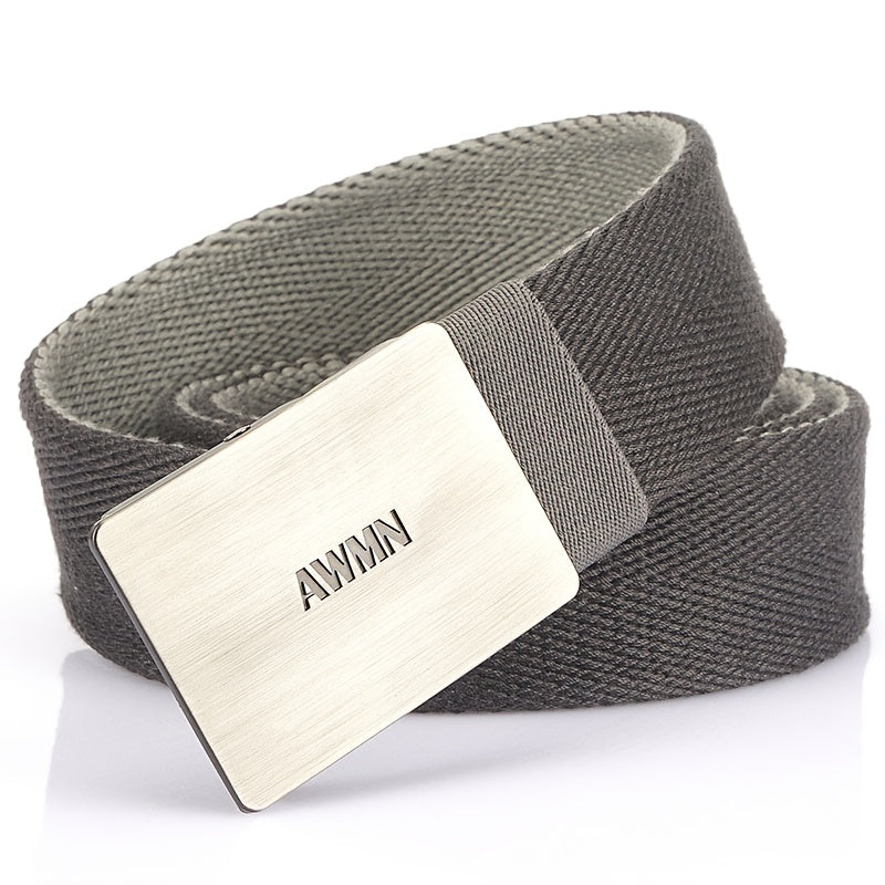 Canvas Mens Belt Leather Belt Silver Buckle Belt