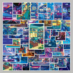 50 Night Scene Vinyl Stickers - Waterproof for Notebook, Laptop, Water Bottle