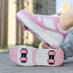 Girl's Lace Up Roller Shoes Comfy Detachable Wheel Skate Sneakers For Kids Teen