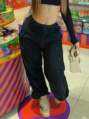 High Waist Cargo Pants Straight Leg Overalls Women