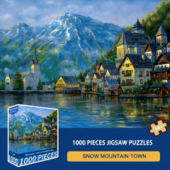 Winter Village 1000pcs Jigsaw Puzzle Snowy Mountain Scene Cozy Cottages 27.5x20