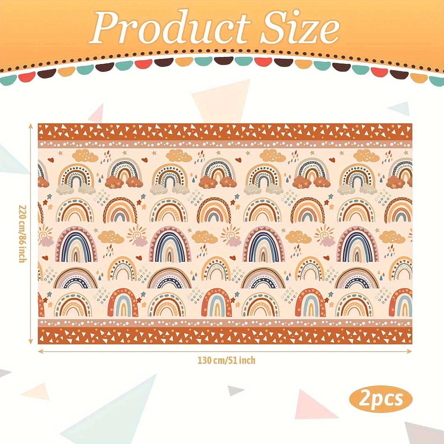 2pcs Rainbow Tablecloth Bohemian Cloud Rectangle Plastic Table Cover