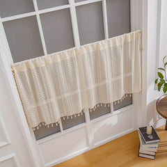 Boho Beige Tassel Trim Curtains Geometric Rod Pocket Coffee Curtains