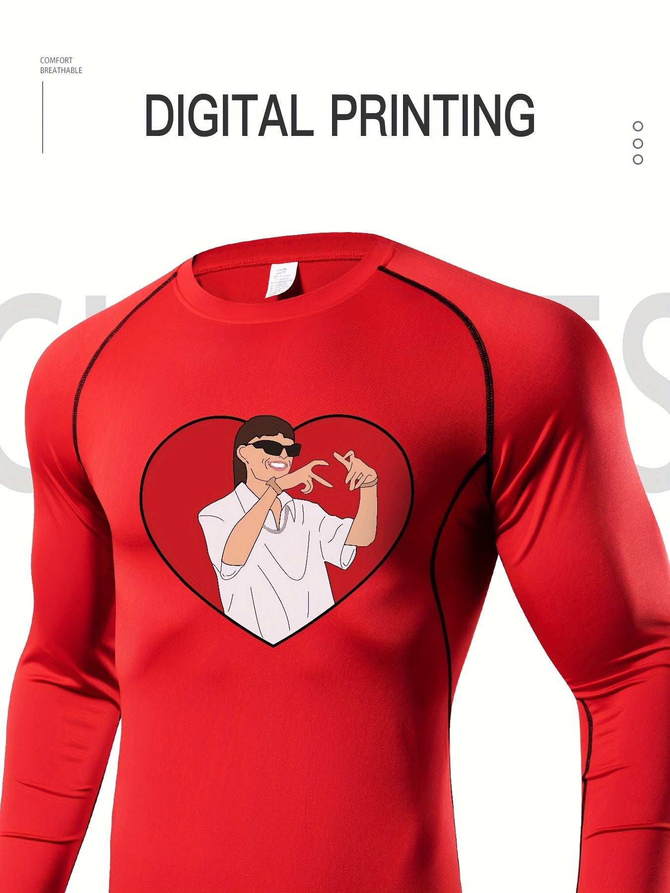 Men's Letter Print Compression Shirt Long Sleeve Athletic Baselayer
