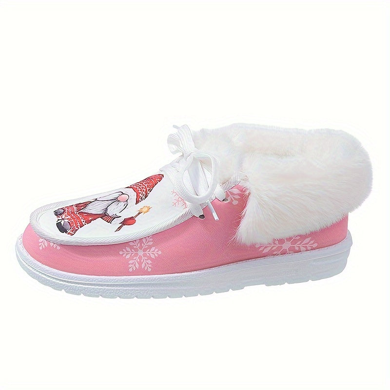 Christmas Santa Print Plush Lined Snow Boots with Thermal Furry Lining