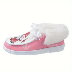 Christmas Santa Print Plush Lined Snow Boots with Thermal Furry Lining