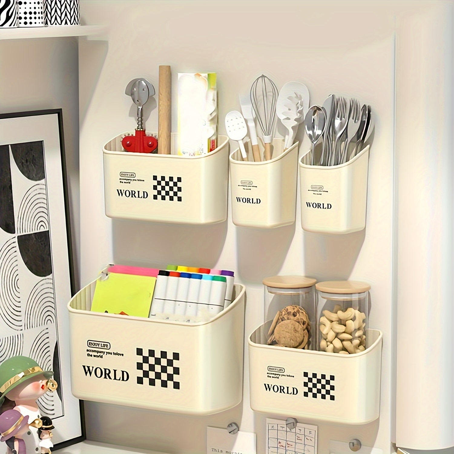 Cream Wind Punching Magnetic Refrigerator Side Storage Box