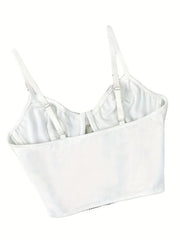 Embroidered Drawstring Cami Top V Neck Sleeveless Summer Top