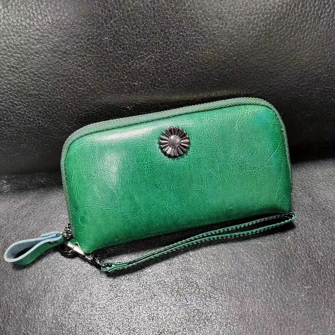 Women's Zipper Wallet Coin Purse Phone Case Handbag Wristlet Coffee Green