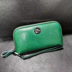 Women's Zipper Wallet Coin Purse Phone Case Handbag Wristlet Coffee Green