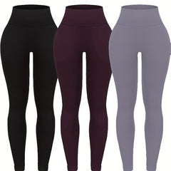 3 Pack Plus Size Sports Leggings Set Wide Waistband High Waist Gym Yoga Pants
