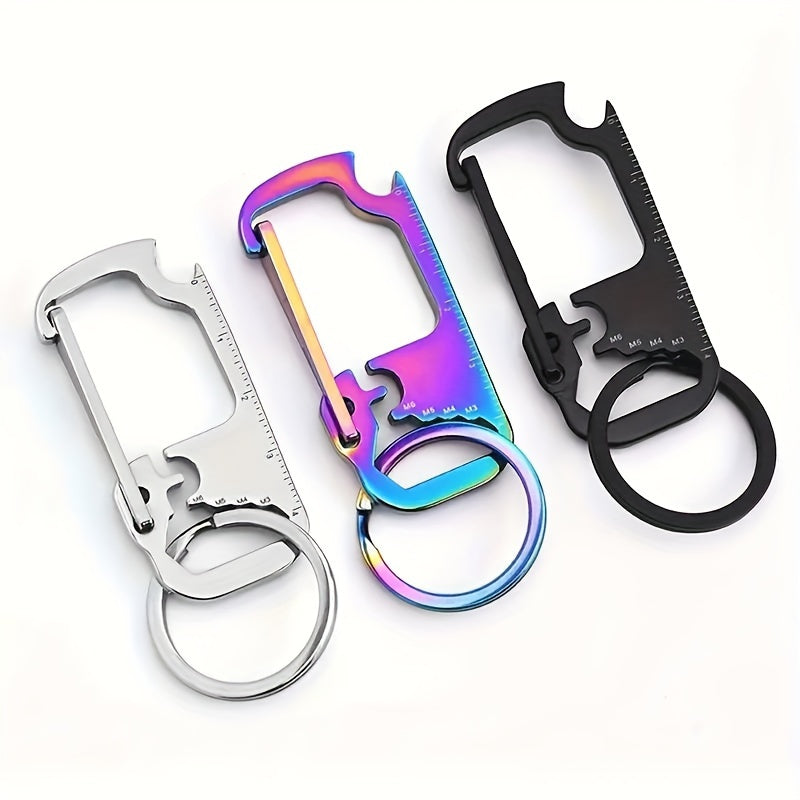 6 in 1 Carabiner Keychain Buckle Stainless Steel Multitool For Outdoor Camping